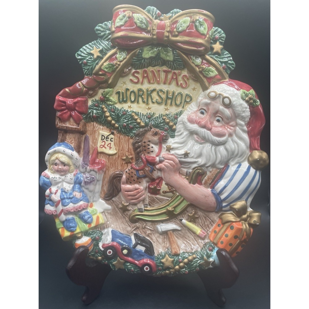 Vintage Fitz and Floyd Santa's Workshop Cookie Canapé Serving Plate 1996 11" T